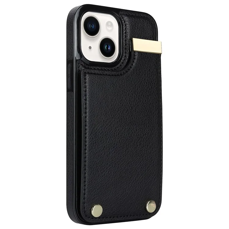 Für iPhone 15 Case Card Holder TPU+PU Leder+Metallhardware Mobiltelefon-Cover - Schwarz