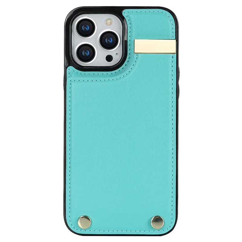 For iPhone 14 Pro Max Phone Case Card Holder TPU+PU Leather+Metal Hardware Phone Cover - Mint Green
