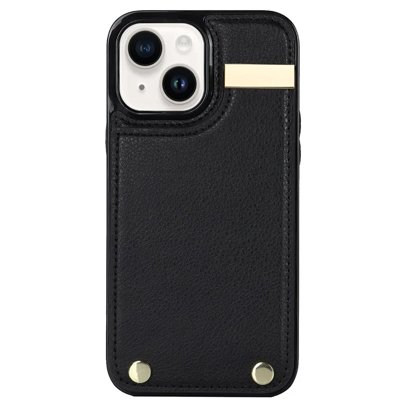 For iPhone 13 Card Holder Phone Case TPU + PU Leather Protective Cover - Black