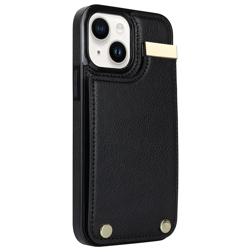 For iPhone 13 Card Holder Phone Case TPU + PU Leather Protective Cover - Black