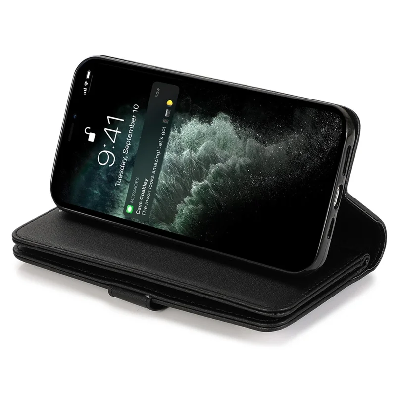 Für iPhone 12 / 12 Pro Case Glitter Powder Zipper Pocket 9 Card Holder Leather Cover - Schwarz