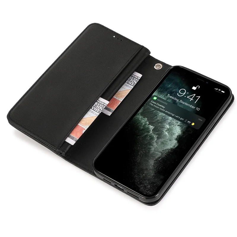 Für iPhone 12 / 12 Pro Case Glitter Powder Zipper Pocket 9 Card Holder Leather Cover - Schwarz