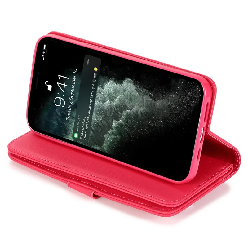 For iPhone 12 / 12 Pro Case Glitter Powder Zipper Pocket 9 Card Holder Leather Cover - Rose