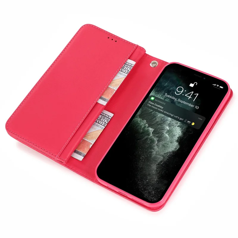 For iPhone 12 / 12 Pro Case Glitter Powder Zipper Pocket 9 Card Holder Leather Cover - Rose