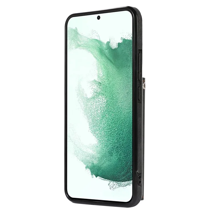 Для Samsung Galaxy S21+ 5G Чехол PU+TPU Card Bag Cell Phone Case с 2 ремешками - Черный