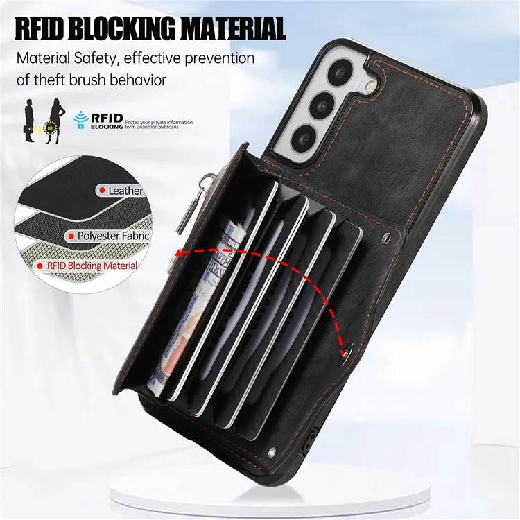 Для Samsung Galaxy S21+ 5G Чехол PU+TPU Card Bag Cell Phone Case с 2 ремешками - Черный