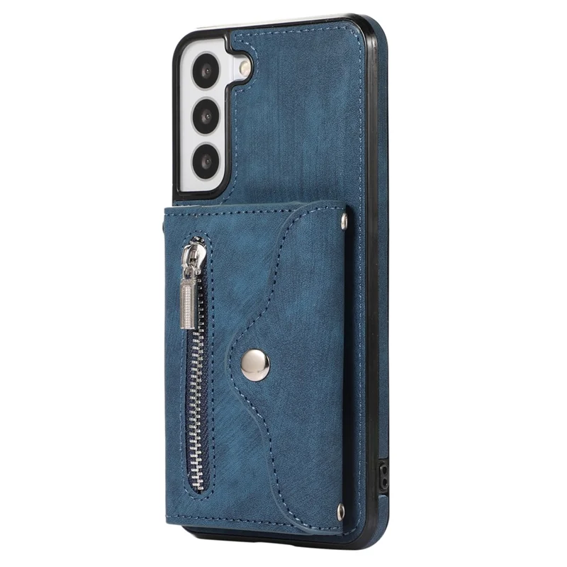 For Samsung Galaxy S21+ 5G Case PU+TPU Card Bag Cell Phone Case with 2 Straps - Blue