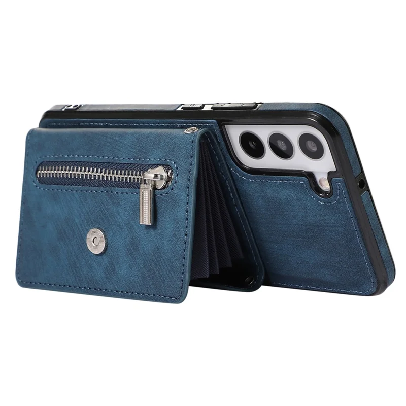 For Samsung Galaxy S21+ 5G Case PU+TPU Card Bag Cell Phone Case with 2 Straps - Blue