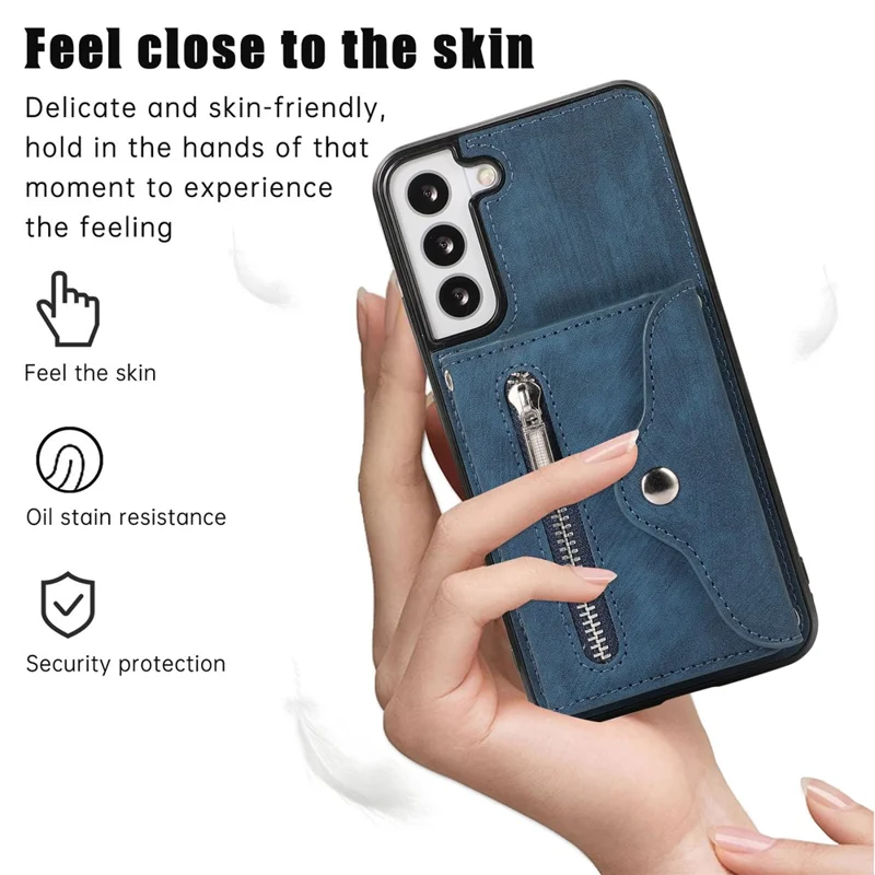 For Samsung Galaxy S21+ 5G Case PU+TPU Card Bag Cell Phone Case with 2 Straps - Blue