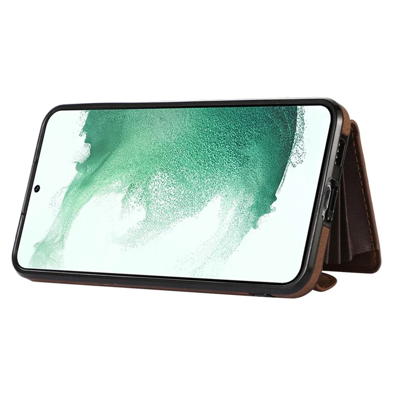 For Samsung Galaxy S21+ 5G Case PU+TPU Card Bag Cell Phone Case with 2 Straps - Brown