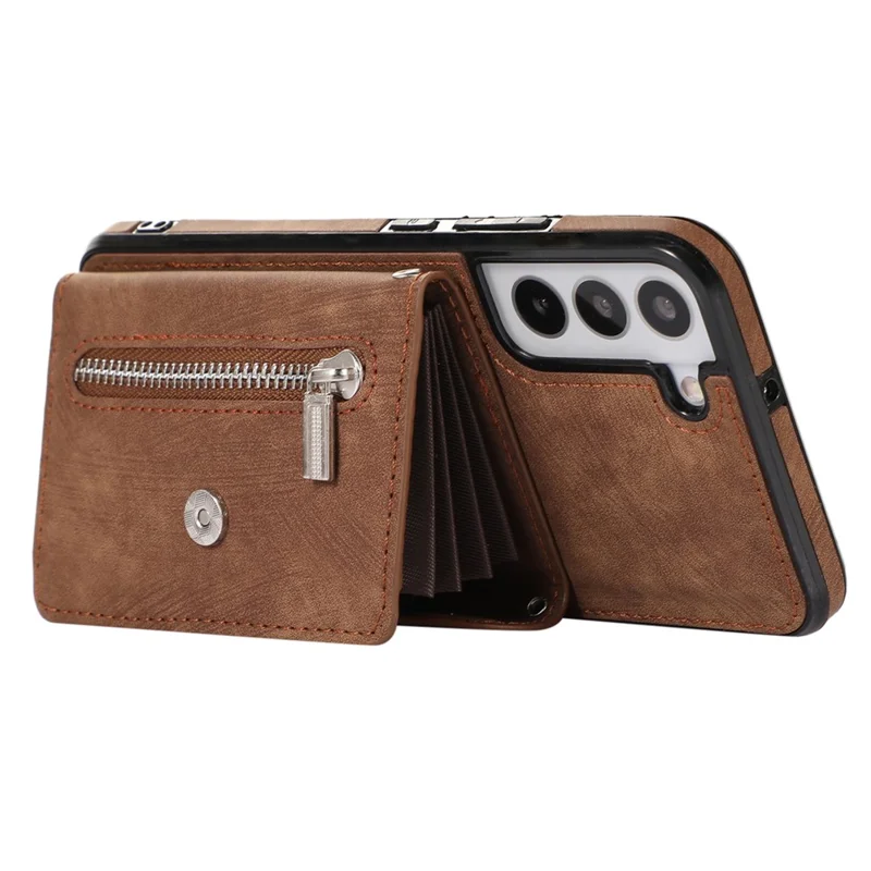 For Samsung Galaxy S21+ 5G Case PU+TPU Card Bag Cell Phone Case with 2 Straps - Brown
