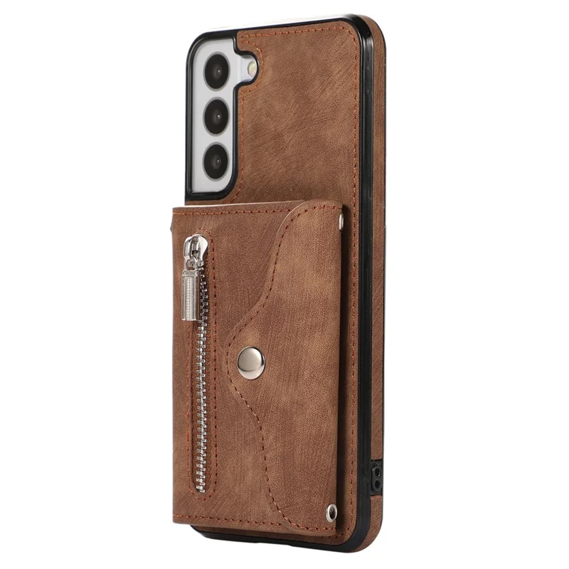 For Samsung Galaxy S21+ 5G Case PU+TPU Card Bag Cell Phone Case with 2 Straps - Brown