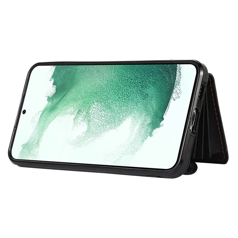 For Samsung Galaxy S21 5G Shockproof Case PU+TPU Card Bag Cell Phone Case with 2 Straps - Black