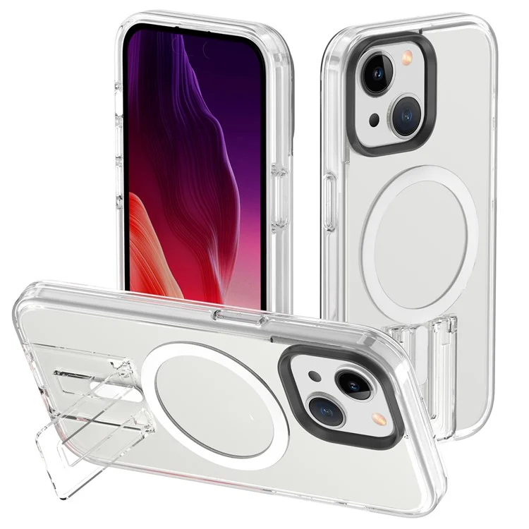 For iPhone 15 Case Compatible with MagSafe TPU+PC Back Cover - Black+Transparent+White