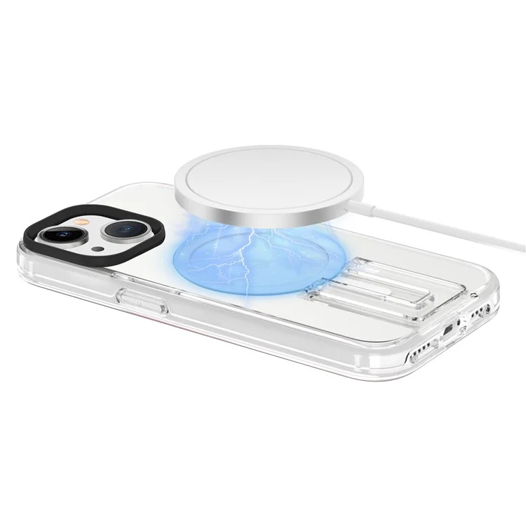 For iPhone 15 Case Compatible with MagSafe TPU+PC Back Cover - Black+Transparent+White