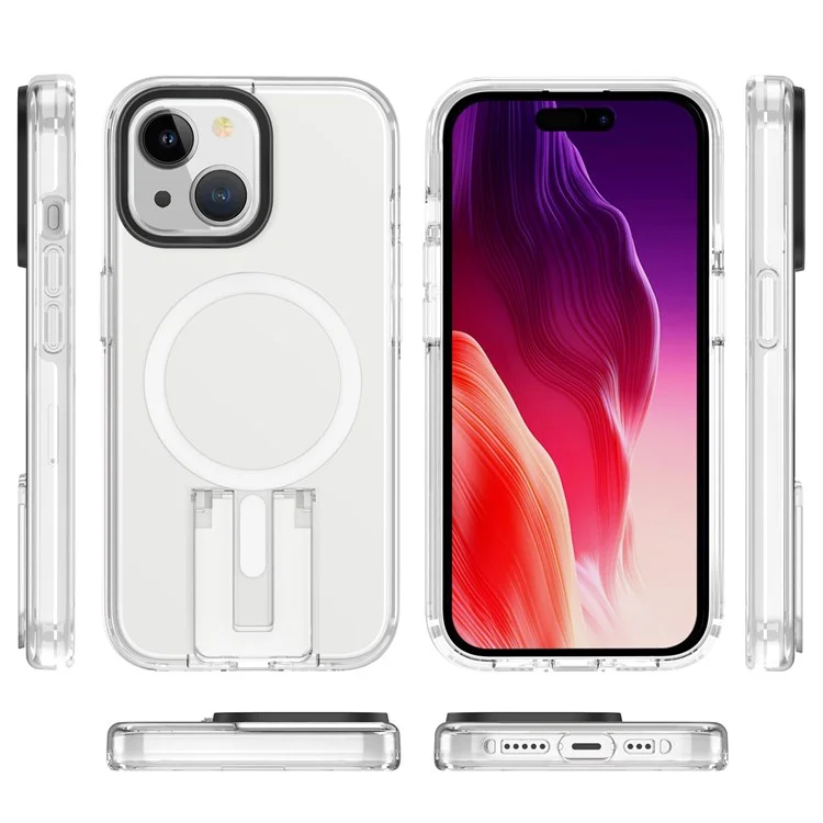 For iPhone 15 Case Compatible with MagSafe TPU+PC Back Cover - Black+Transparent+White
