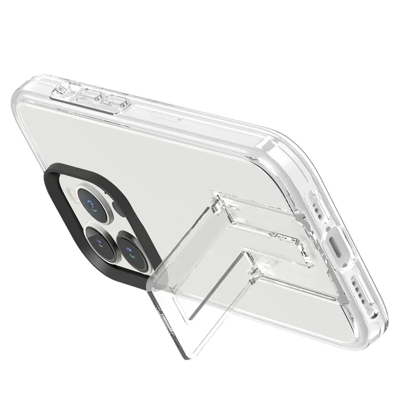 For iPhone 15 Pro Max Case Anti-scratch Protective Cover with Hidden Kickstand - Black+Transparent+White