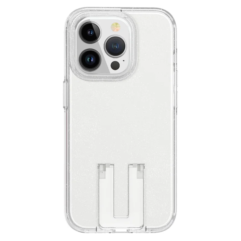 For iPhone 15 Pro Max Case Anti-scratch Protective Cover with Hidden Kickstand - Glitter Transparent+White
