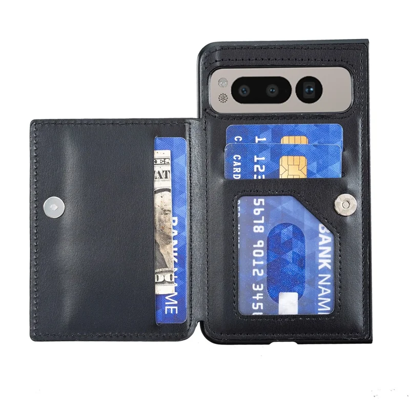 For Google Pixel Fold Kickstand Case Anti-Drop PU+TPU Card Holder Mobile Phone Cover