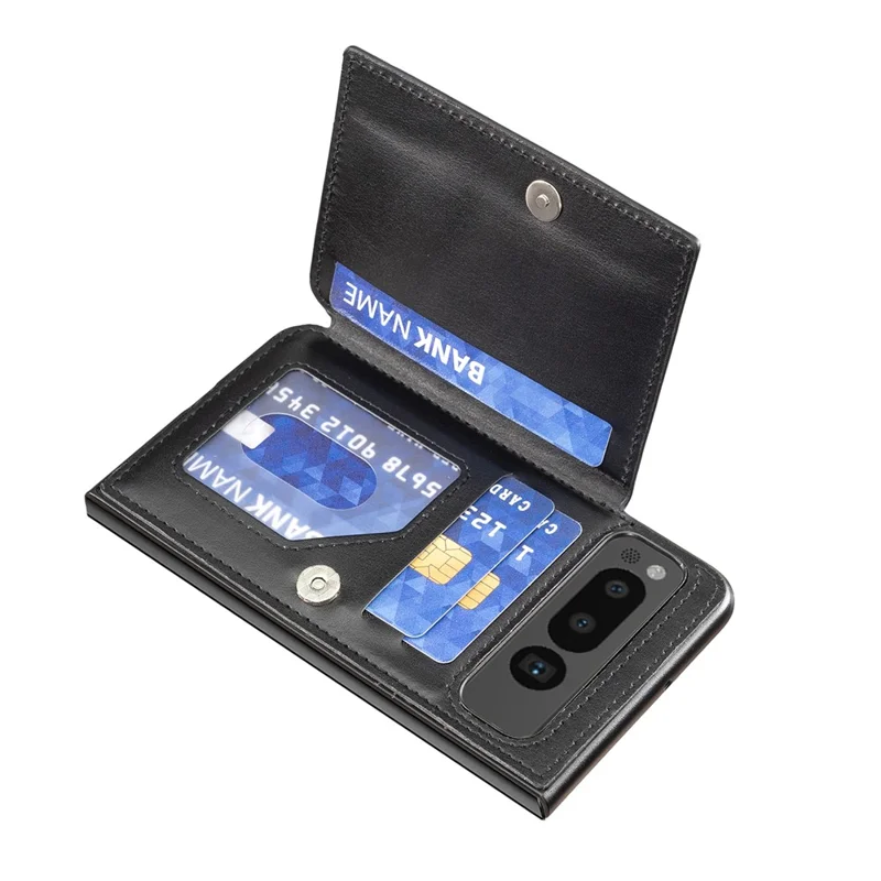 For Google Pixel Fold Kickstand Case Anti-Drop PU+TPU Card Holder Mobile Phone Cover