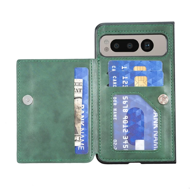 For Google Pixel Fold Kickstand Case Anti-Drop PU+TPU Card Holder Mobile Phone Cover - Green