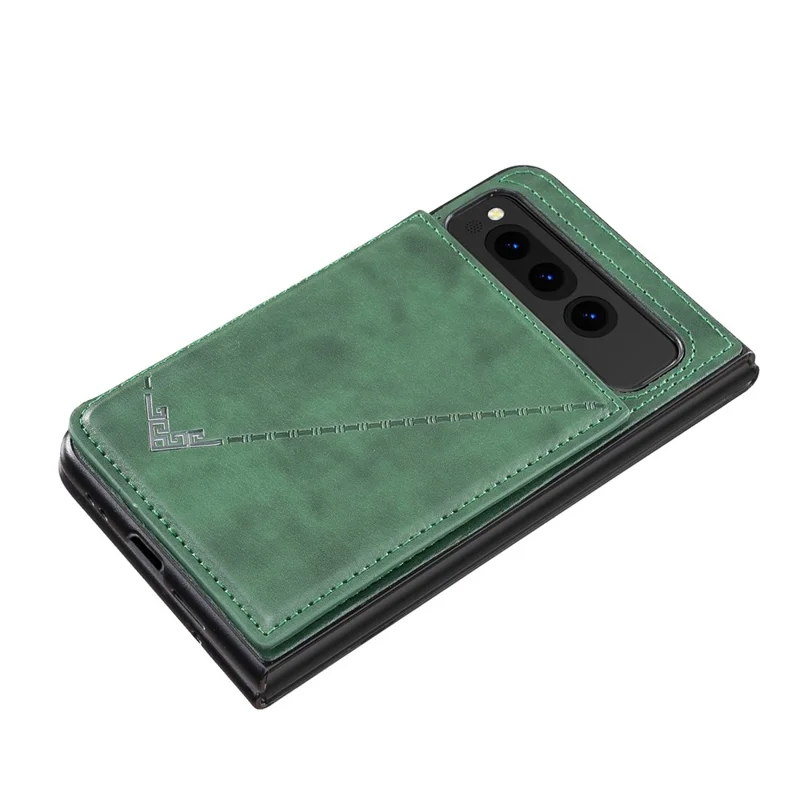 For Google Pixel Fold Kickstand Case Anti-Drop PU+TPU Card Holder Mobile Phone Cover - Green