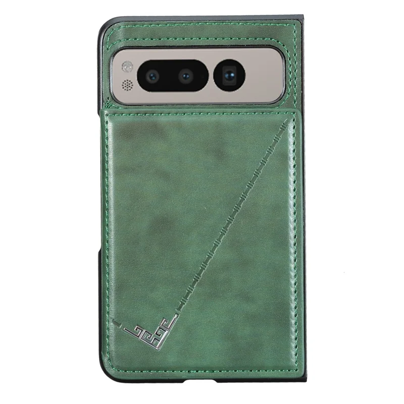 For Google Pixel Fold Kickstand Case Anti-Drop PU+TPU Card Holder Mobile Phone Cover - Green