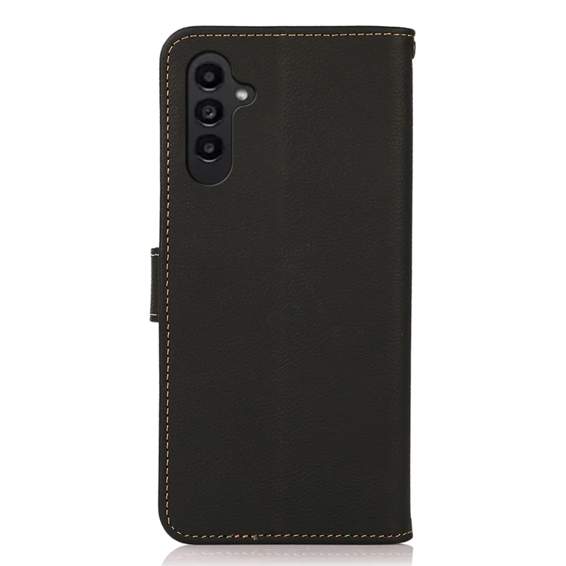KHAZNEH Para Samsung Galaxy A55 5G Case Genuine Cow Leather+TPU RFID Blocking Wallet Cover - Preto