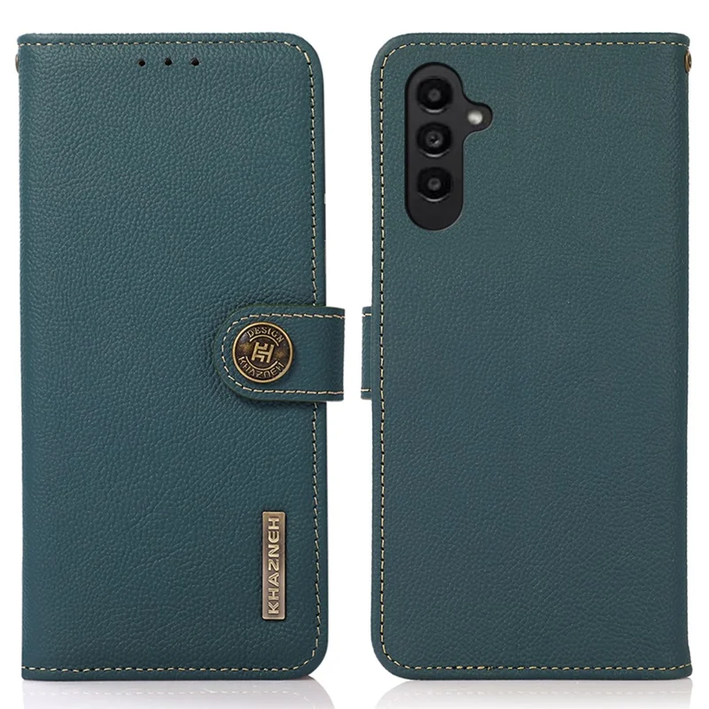KHAZNEH Para Samsung Galaxy A55 5G Case Genuine Cow Leather+TPU RFID Blocking Wallet Cover - Verde