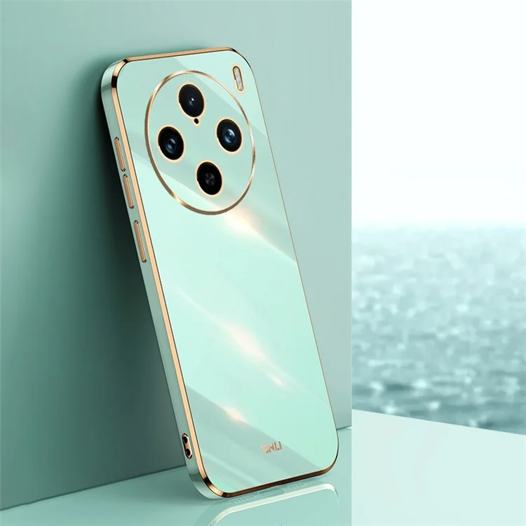 XINLI Pour vivo X100 Pro 5G Étui de téléphone Coque de protection TPU Bords dorés électroplaqués - Cyan