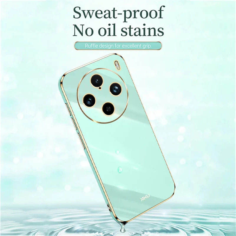XINLI Pour vivo X100 Pro 5G Étui de téléphone Coque de protection TPU Bords dorés électroplaqués - Cyan