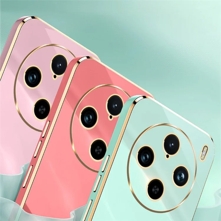 XINLI Pour vivo X100 Pro 5G Étui de téléphone Coque de protection TPU Bords dorés électroplaqués - Cyan