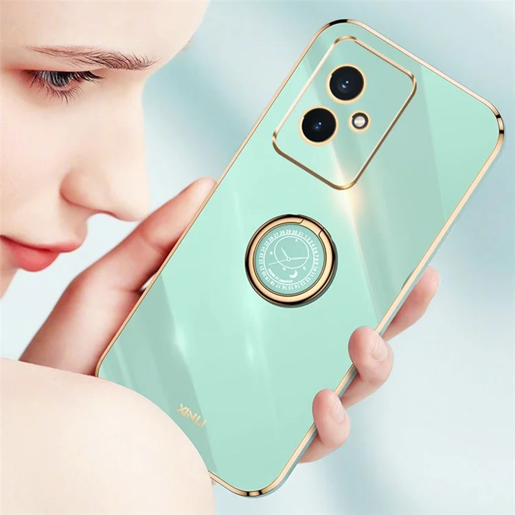 XINLI For Honor 100 5G TPU Electroplating Cover Ring Bracket Phone Case - Cian