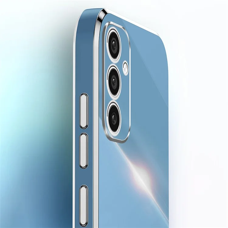XINLI Para Samsung Galaxy A35 5G Funda de Teléfono con Soporte Plating Borde Dorado Funda Suave de TPU - Cian
