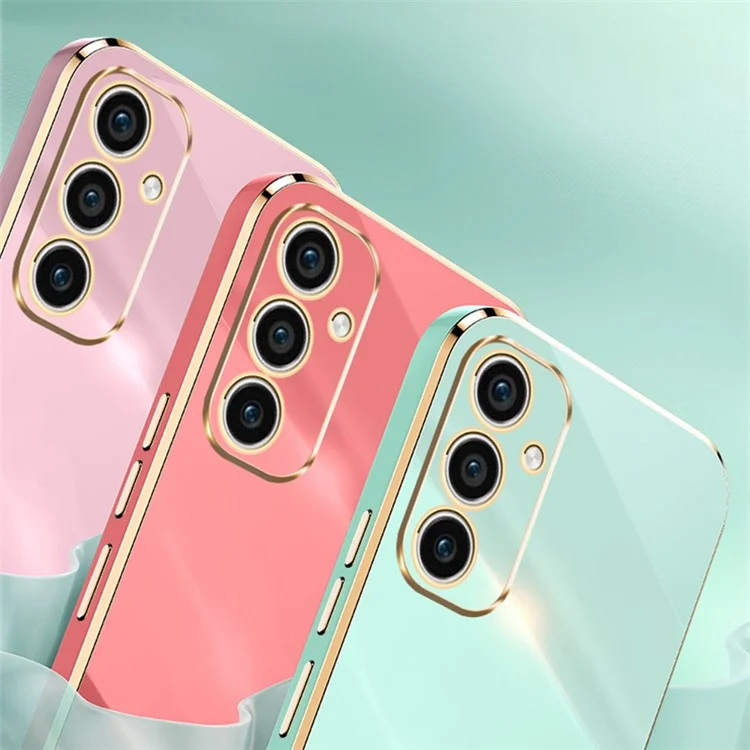 XINLI Para Samsung Galaxy A35 5G Funda de Teléfono con Soporte Plating Borde Dorado Funda Suave de TPU - Cian