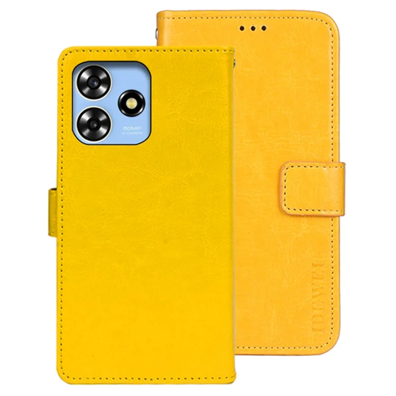 IDEWEI For ZTE Blade V50 Smart Flip Phone Case Crazy Horse Pattern Leather Cover - Yellow