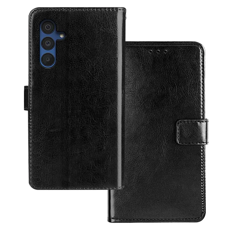 IDEWEI For Samsung Galaxy A15 5G Leather Case with Crazy Horse Texture Wallet Stand - Black