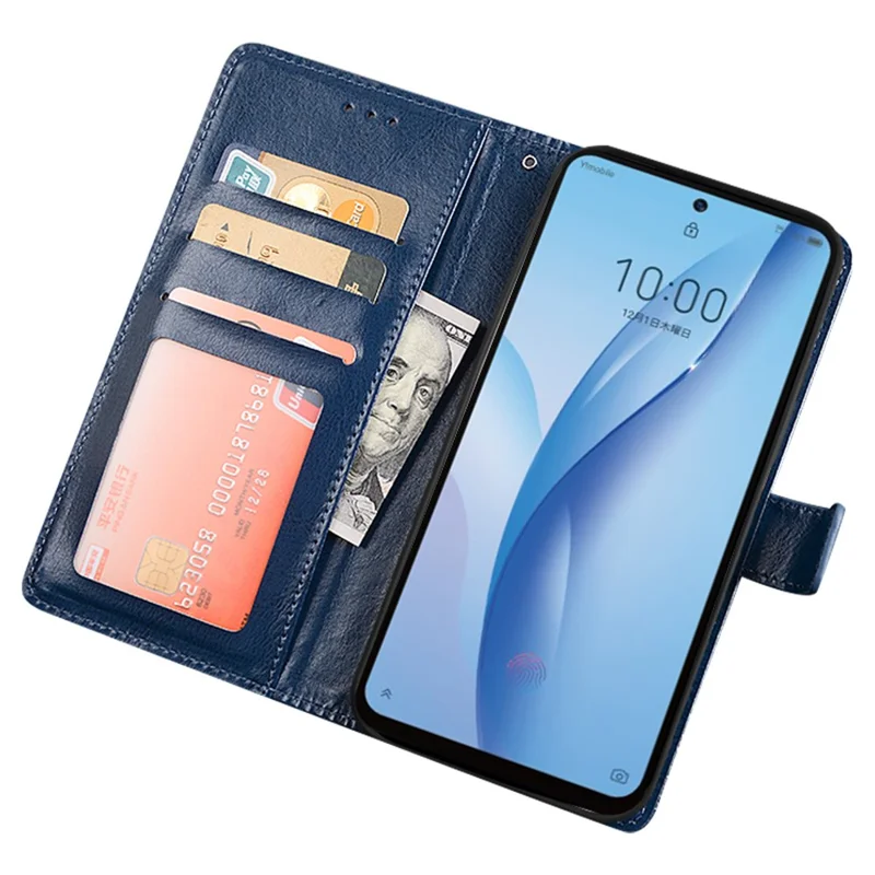 IDEWEI For ZTE Axon 50 Lite Wallet Case Crazy Horse Pattern Leather Cover - Blue