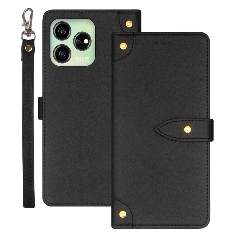 IDEWEI For ZTE Axon 50 Lite Case PU Leather Phone Cover Card Holder - Black