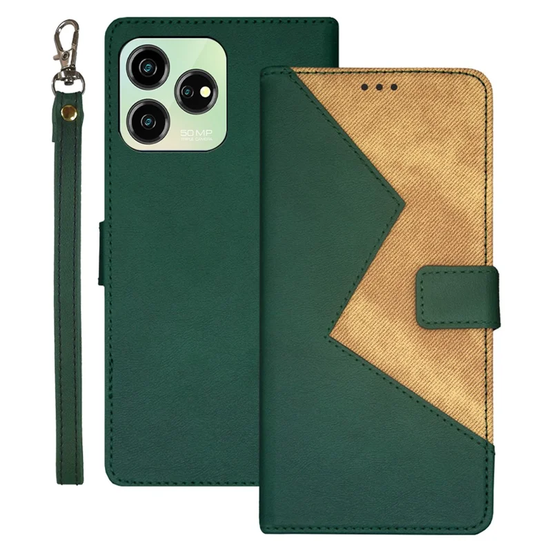 IDEWEI For ZTE Axon 50 Lite Leather Case Card Holder Stand Cover - Green