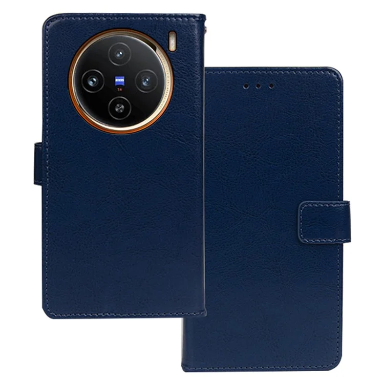 IDEWEI Per vivo X100 5G Crazy Horse Leather Case Phone Wallet Stand - Blu