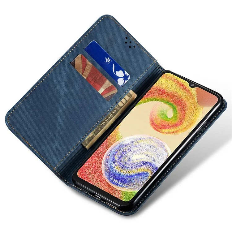 For Samsung Galaxy A55 5G Case Wallet Jeans Cloth Texture Leather Stand Cover - Blue