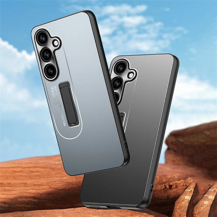 For Samsung Galaxy S24 Back Cover Anti-drop Kickstand PC Phone Protective Case - Black