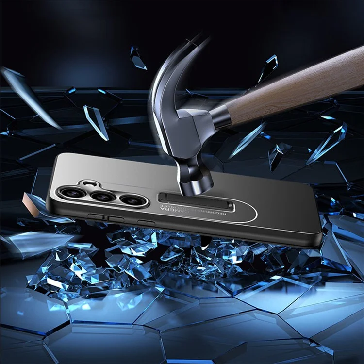 For Samsung Galaxy S24 Back Cover Anti-drop Kickstand PC Phone Protective Case - Black
