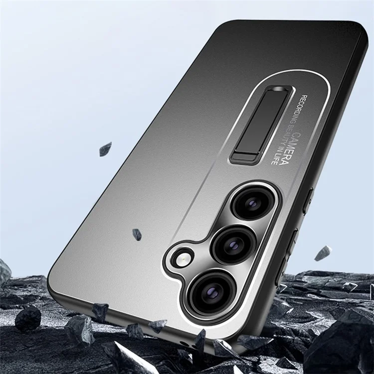 For Samsung Galaxy S24 Back Cover Anti-drop Kickstand PC Phone Protective Case - Black