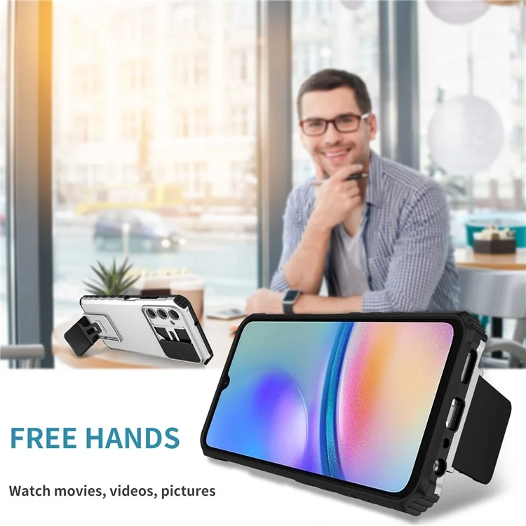 Für das Samsung Galaxy A05s 4G Smartphone - Hülle mit integriertem Ständer und Objektivabdeckung - Weiß