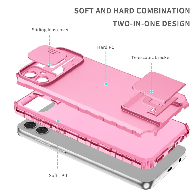 For Samsung Galaxy A05 4G Camera Protection Case Impact-Resistant PC+TPU Phone Cover - Pink