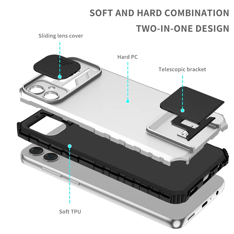 Чехол для защиты камеры Samsung Galaxy A05 4G, ударопрочный чехол из ПК+ТПУ - белый