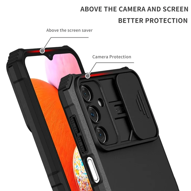 For Samsung Galaxy A15 5G Phone Case Slide Lens Protection Kickstand - Black