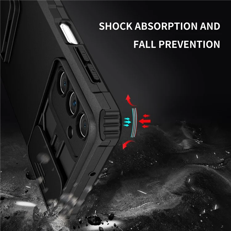 For Samsung Galaxy A15 5G Phone Case Slide Lens Protection Kickstand - Black